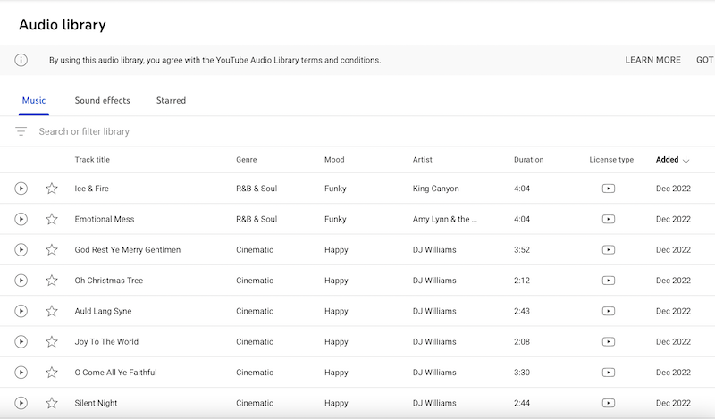 YouTube music library, free music, royalty free music