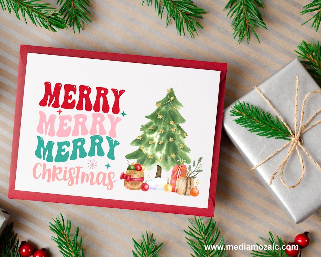 merry Christmas printable cards for xmas, christmas free printable card with Christmas tree