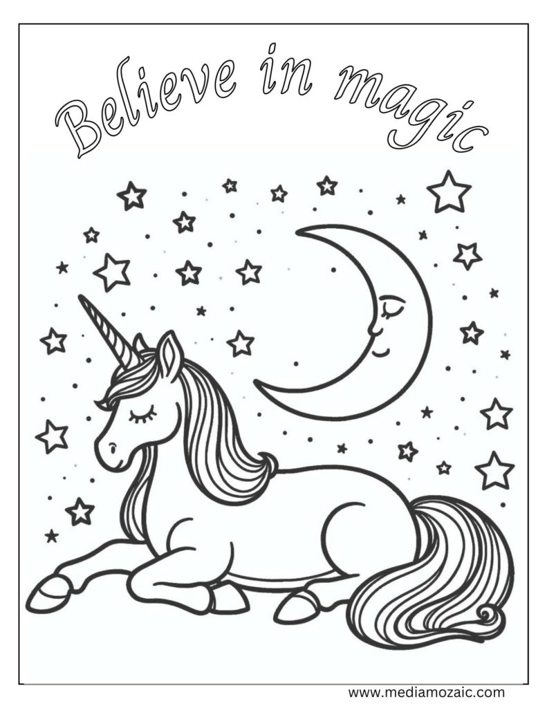 believe in magic unicorn coloring sheet