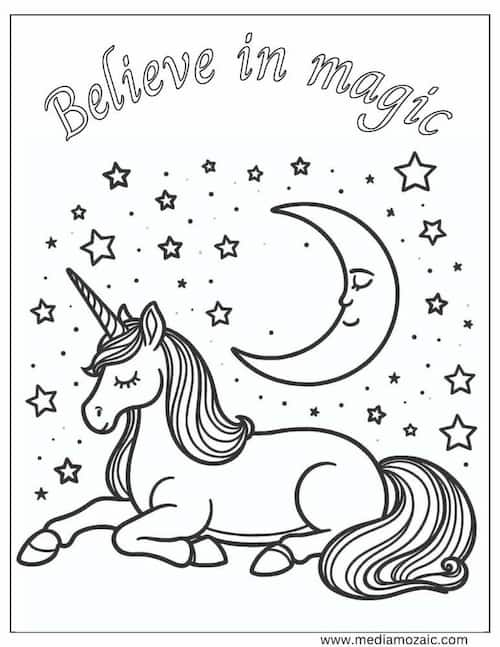 70 Unicorn Coloring Pages (Free Printable PDFs) 45 believe in magic unicorn coloring sheet