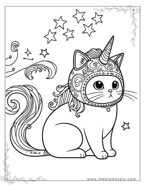 70 Unicorn Coloring Pages (Free Printable PDFs) 21 caticorn with helmet coloring pages