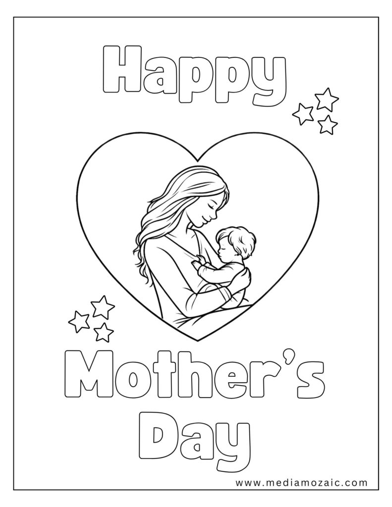 a coloring page of a mother and child, mothers day 2024 coloring images, free coloring sheets for mothers day,