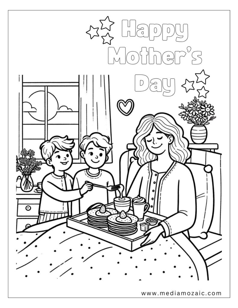 coloring page of a mother and two children, mother coloring pages, mom pages to color