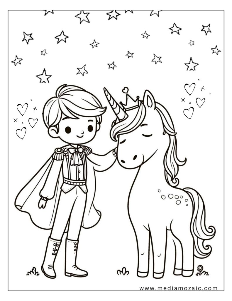 Prince and Unicorn Coloring Pages, unicorn coloring pages,