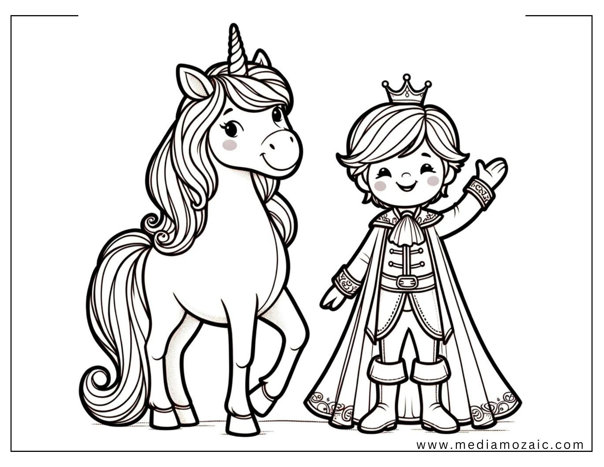 Unicorn and Prince, cute coloring pages printable,