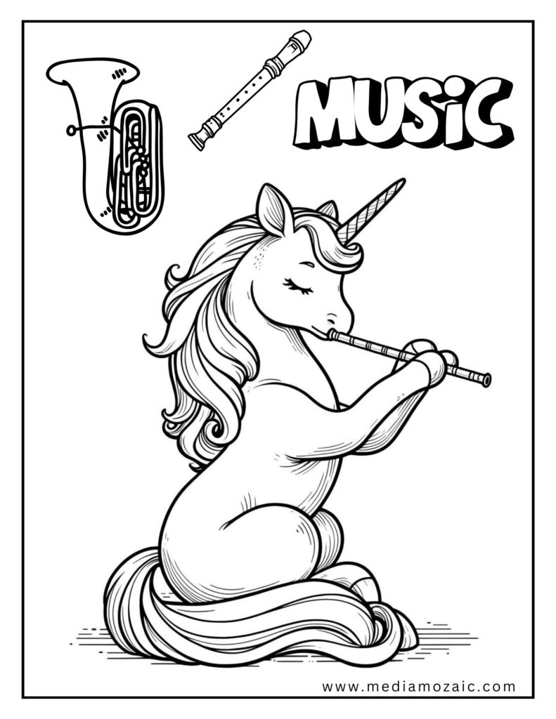 cute unicorn coloring pages,unicorn coloring pages, two Unicorn Coloring Pages free, unicorn playing music playing music