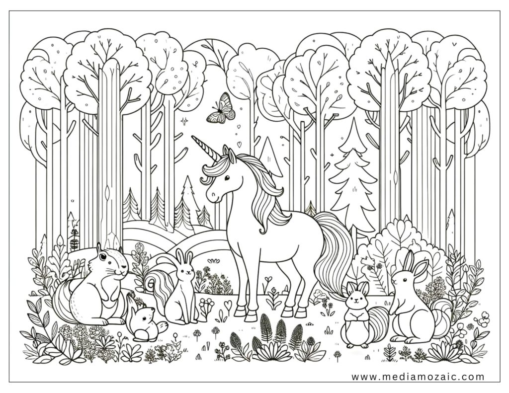 unicorn with friends coloring page, unicorn coloring sheets free pdf download