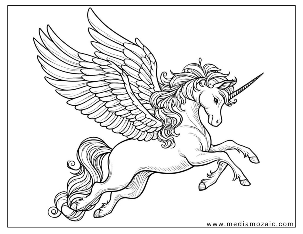 unicorn coloring image,alicorn colouring page, 