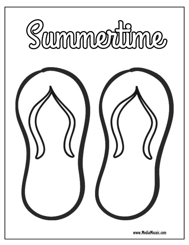  flip-flop colouring page, summertime colouring page,mediamozaic, summer time colouring pages