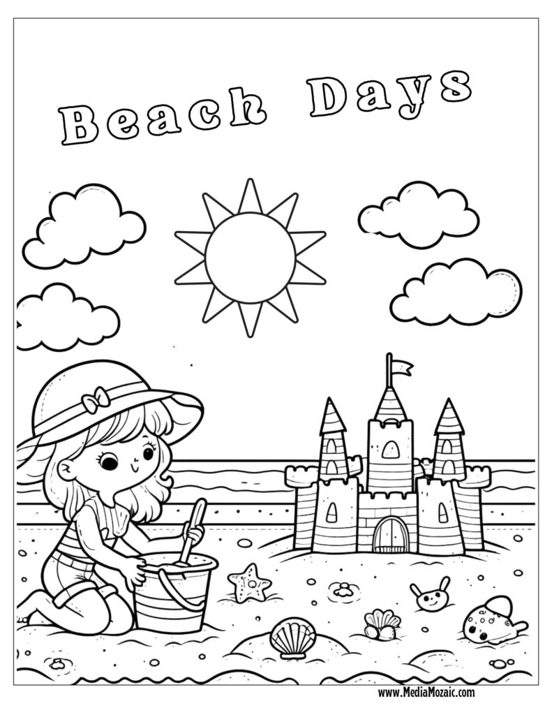 beach days colouring pages for kids, summer coloring pages for kids, summer, camping, beach,summer fun coloring pages, summer coloring pages pdf