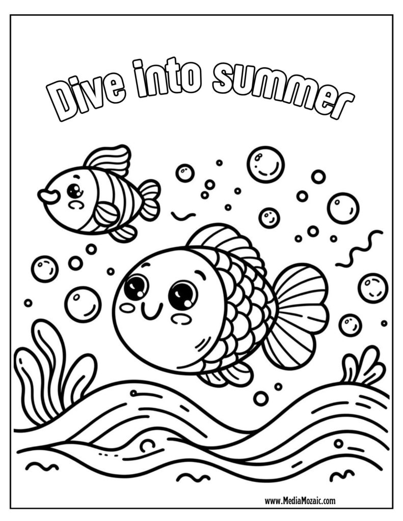 Dive into summer coloring page, colouring pages for kids summer, summer colouring pages