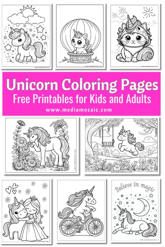 Unicorn Coloring Pages for kids and adults, 50 plus coloring pages featuring unicorns