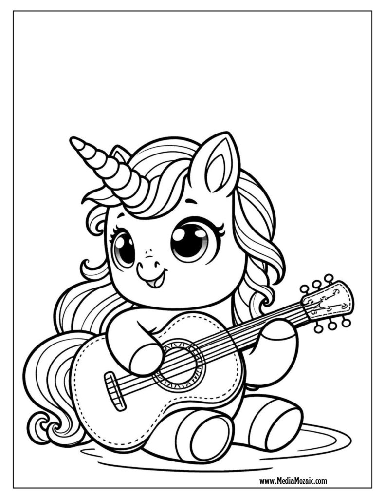 cute unicorn coloring page for kids, printable free unicorn coloring pages, baby Unicorn Coloring Pages