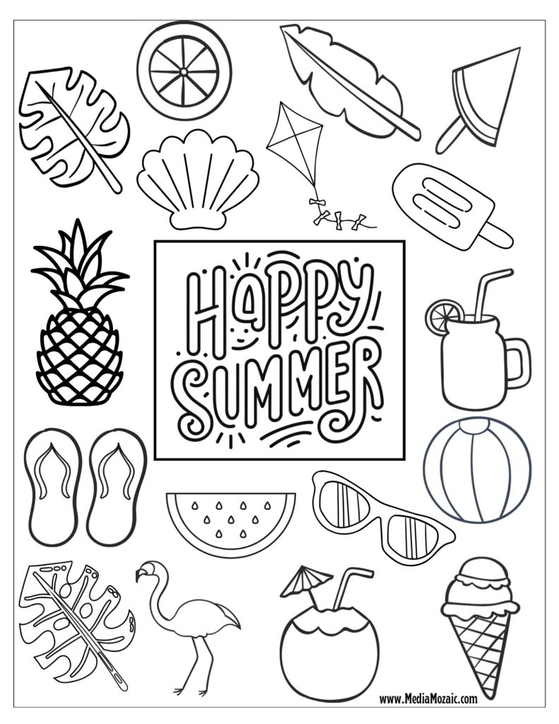 Colouring page for food and drink and summer, happy summer, kids colouring page for Summer, summer colouring pages