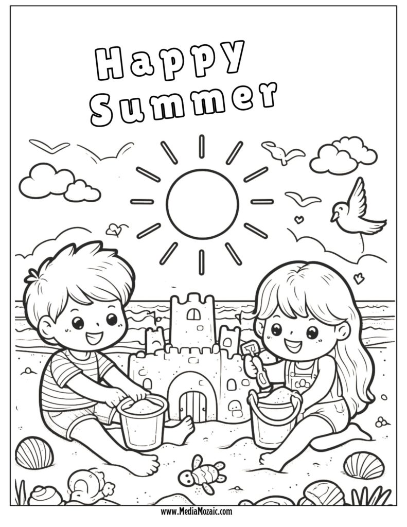 hello summer coloring page for kids, summer coloring sheets for kids, summer coloring pages kids ,beach colouring pages,summer coloring pages printable pdf