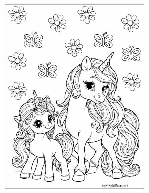 70 Unicorn Coloring Pages (Free Printable PDFs) 55 mamma and baby unicorn coloring page, unicorn colouring pages for kids, unicorn images for colouring ,unicorn coloring pages free,coloring pages for kids