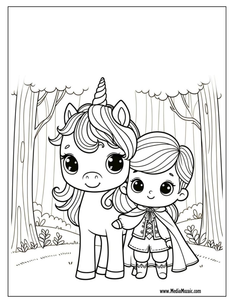 prince coloring pages, princess coloring pages ,cute unicorn with prince 