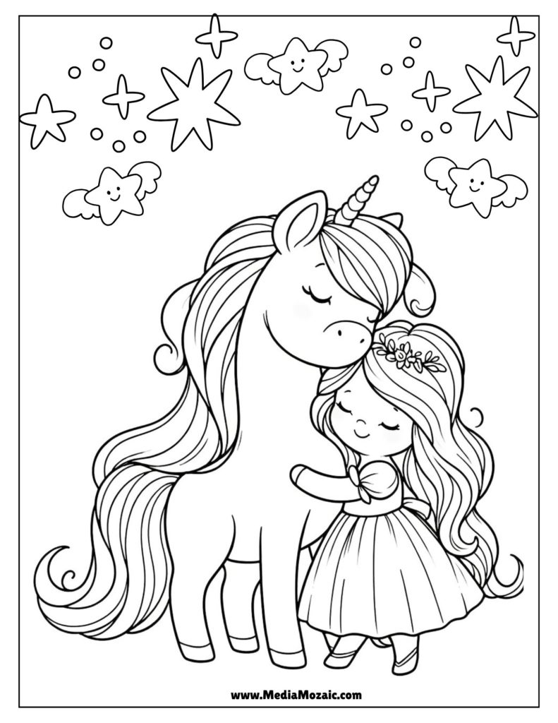 free princess coloring sheets, unicorn with princess coloring sheet