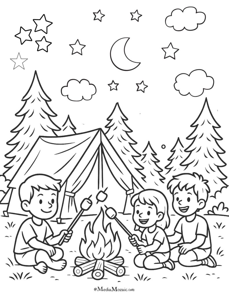 28 Free Printable Summer Coloring Pages (PDF Printables) 27 summer coloring pages, summer picnic, camping coloring pages, bonfire coloring,summer coloring pages printable pdf