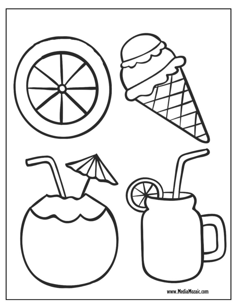 summer food colouring page, Summer colouring page about summer drinks and ice,summer colouring pages