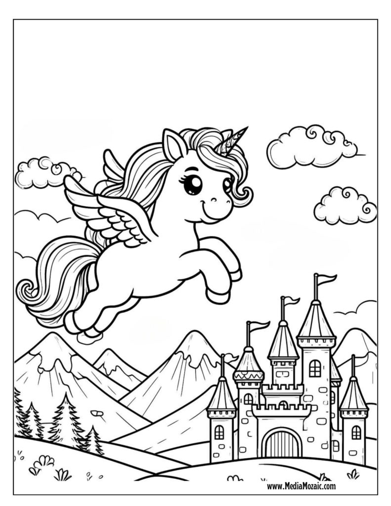 unicorn flying images for color, coloring images of cute animals ,free printable animal coloring pages, cute unicorn image to color, 