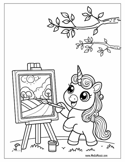 70 Unicorn Coloring Pages (Free Printable PDFs) 56 unicorn painting a scene coloring page, cute unicorn coloring sheets, unicorn coloring pages free