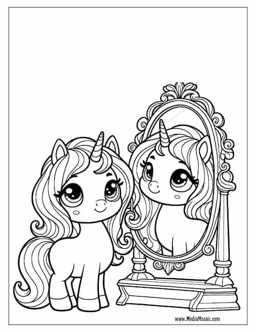 70 Unicorn Coloring Pages (Free Printable PDFs) 61 unicorn looking at his reflection coloring pages for kids, free printable coloring pages, free Unicorn Coloring Pages, cute unicorn images to color,coloring pages for kids