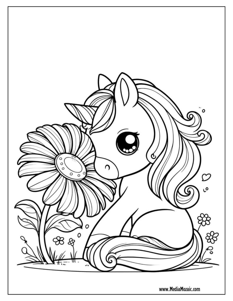 cute unicorn with flowers coloring sheets, unicorn free images for coloring, kids coloring sheets, 