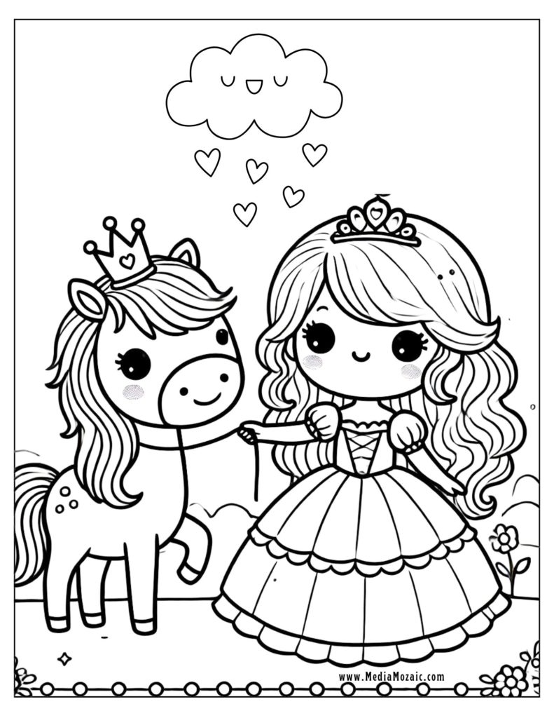 free princess coloring sheets, princess and Unicorn Coloring Pages free, princess and animal coloring pages