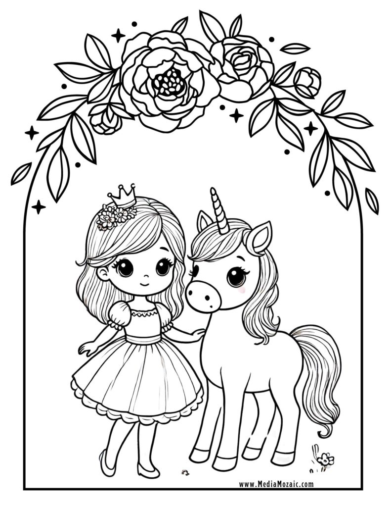 free princess coloring sheets, princess and Unicorn Coloring Pages free, princess and animal coloring pages