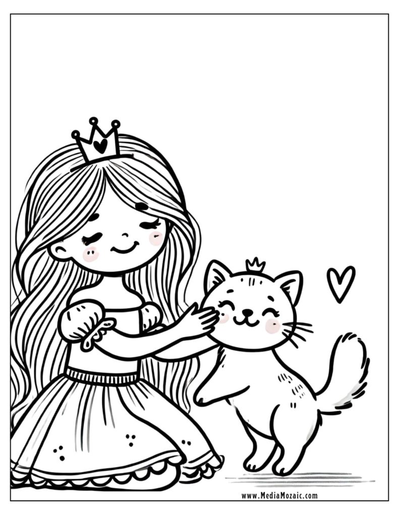 palace pets coloring pages, princess and cat coloring sheets,