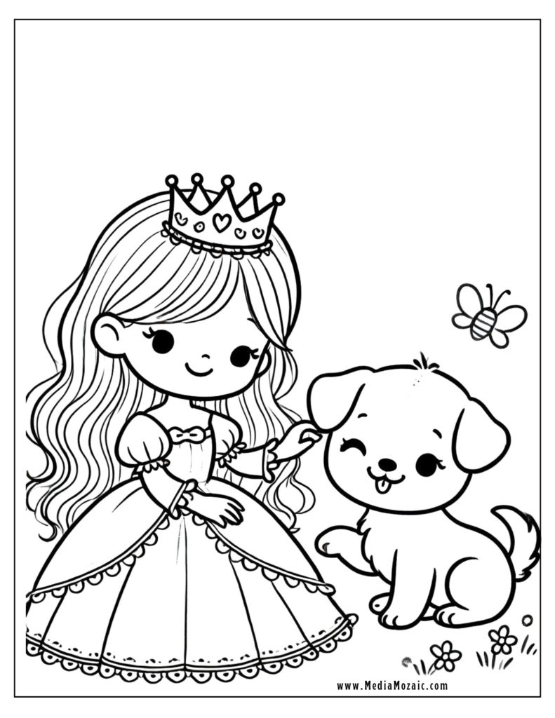 princess with dogs coloring pages