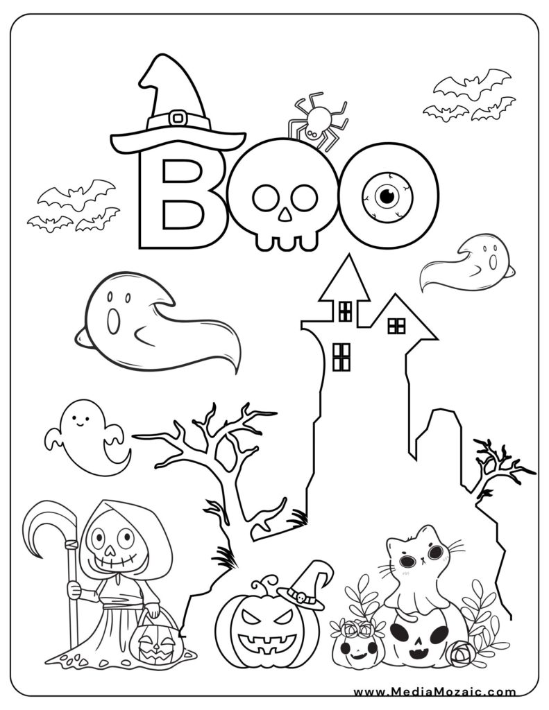 boo coloring page, spooky cute coloring book pdf free,cute spooky coloring pages