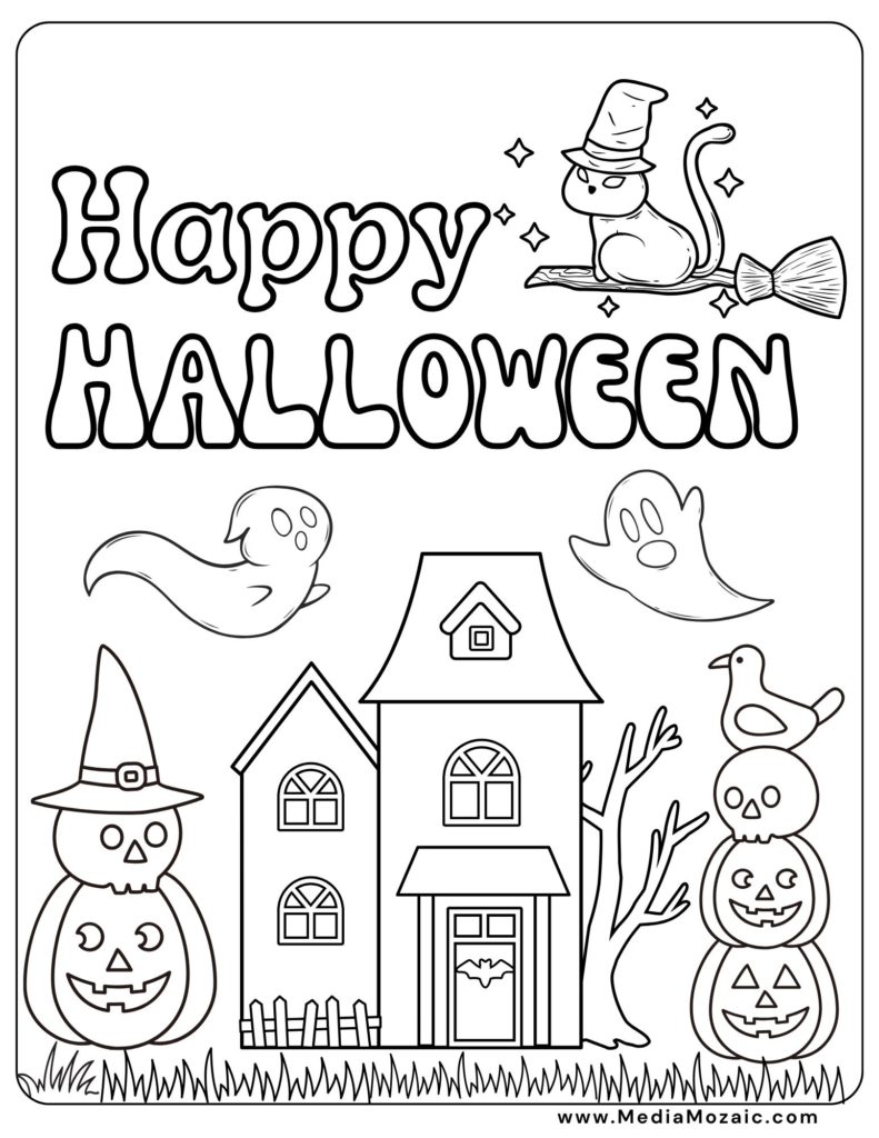 happy halloween coloring image, happy halloween pages to print,  spooky cute coloring book pdf free,cute spooky coloring pages