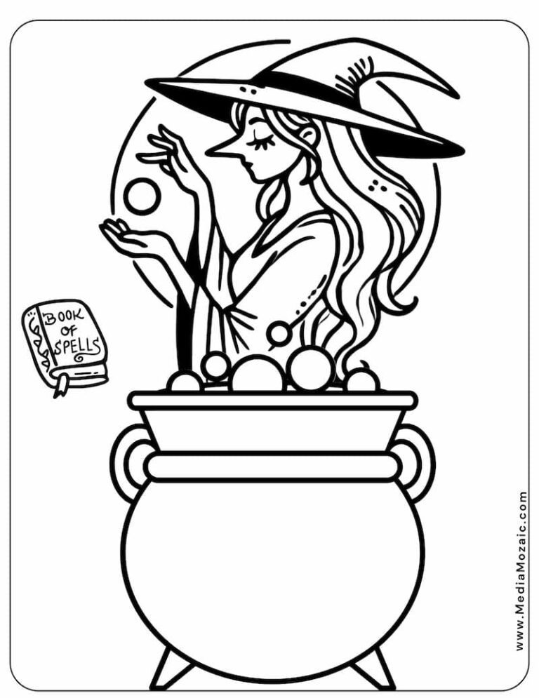 Free Halloween Witch Coloring Pages Printable , PDF Download - Media Mozaic