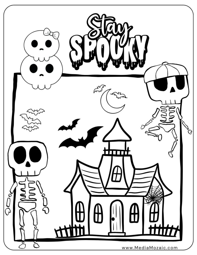 stay spooky coloring page, skeleton coloring page, spooky cute coloring book pdf free,cute spooky coloring pages, cute halloween coloring pages