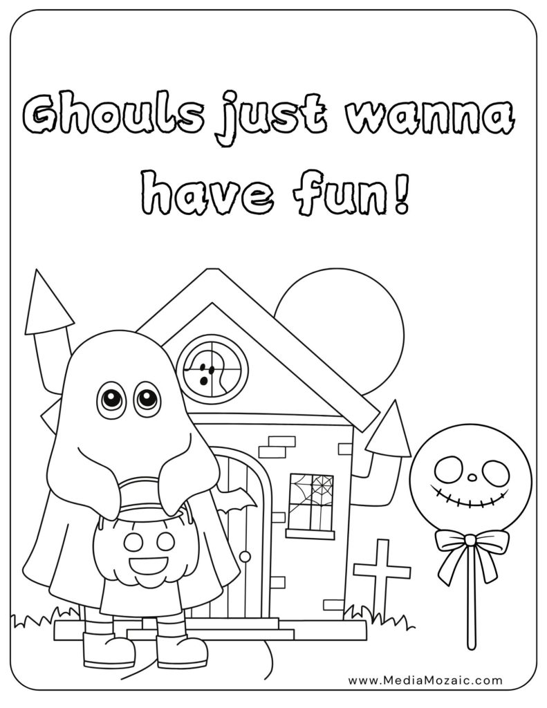 ghost with treat basket coloring page, coloring page fo halloween,