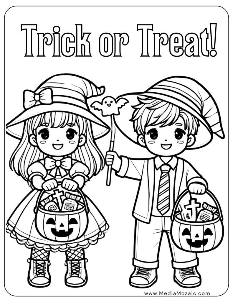 trick or treat coloring pages, halloween coloring pages for kids, cute halloween coloring pages, 