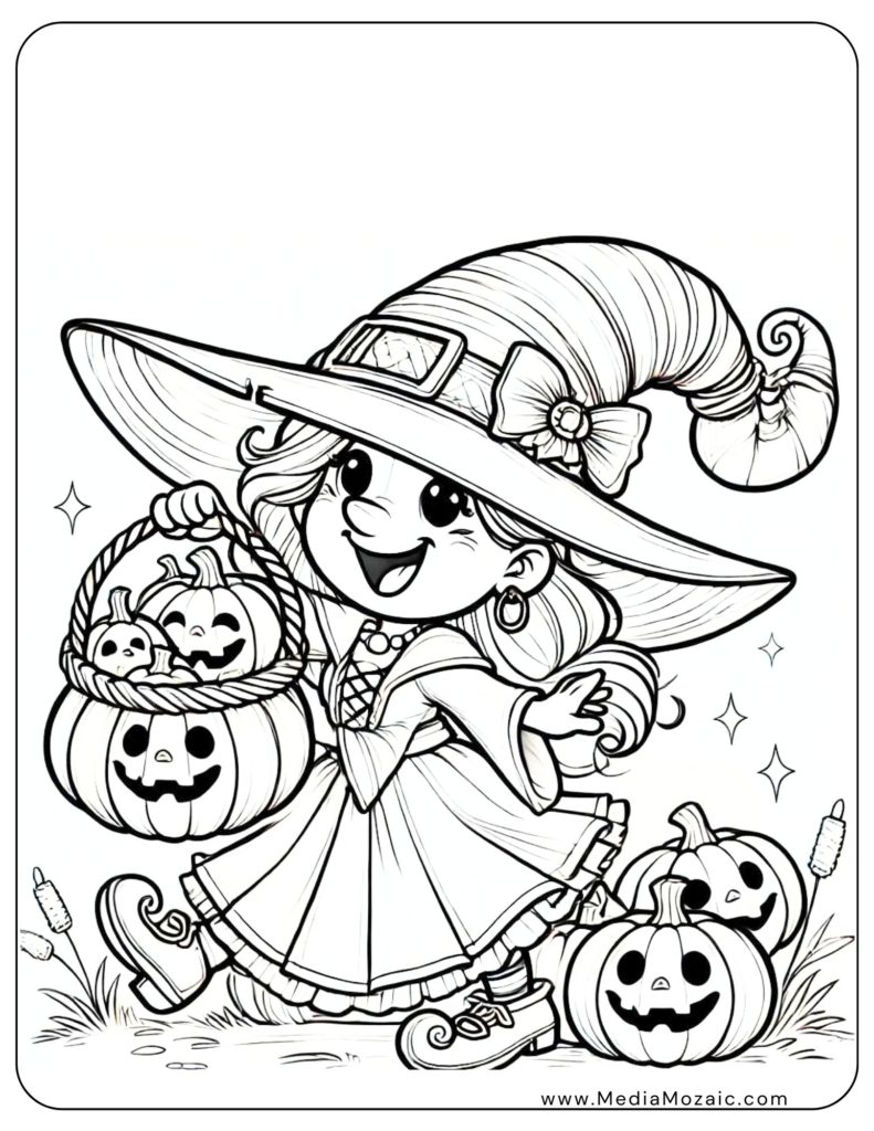 witch coloring pages, halloween coloring pages, cute witch halloween coloring, 