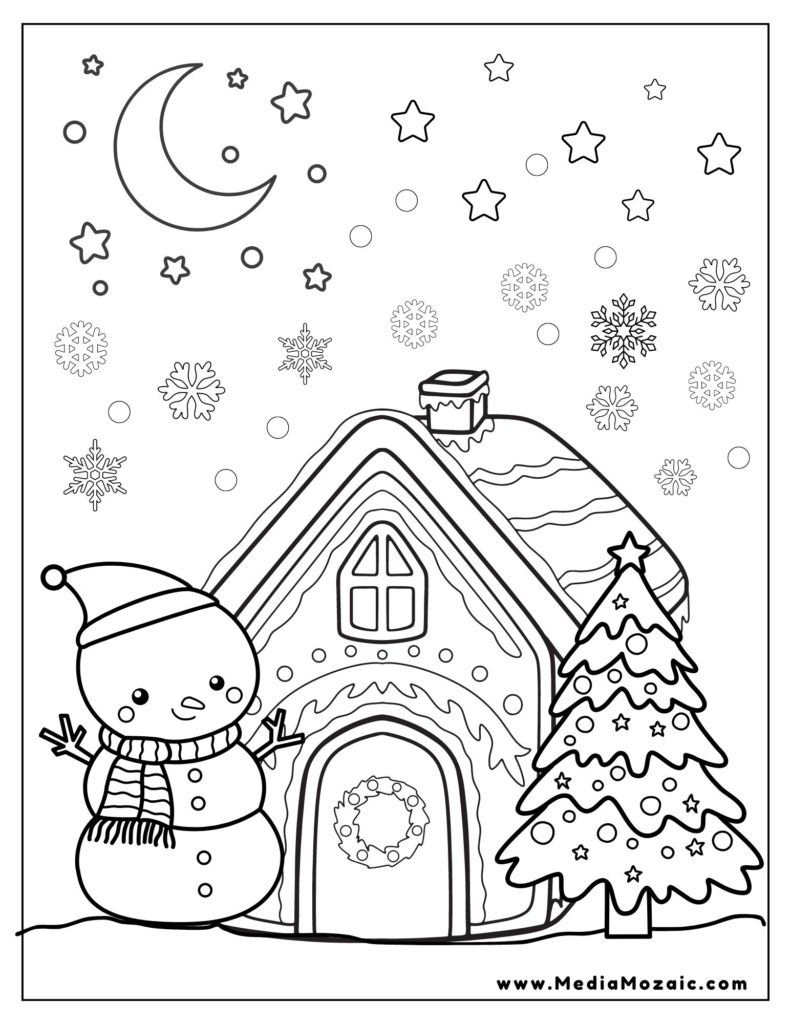 Christmas coloring pages, free printable christmas, coloring images for Christmas,Christmas night coloring page