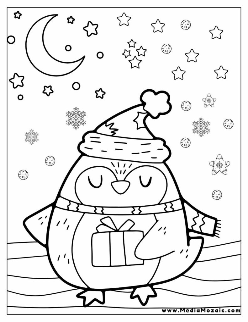 coloring images for Christmas,Christmas night coloring page, winter coloring sheets