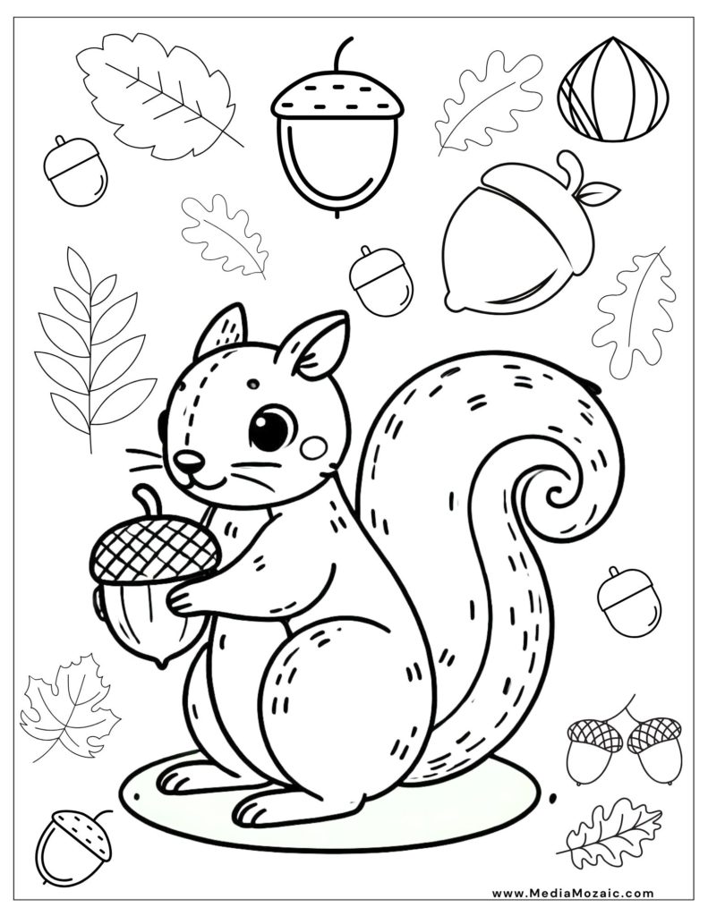 free printable fall coloring pages, acorn coloring page, autumn colouring pages