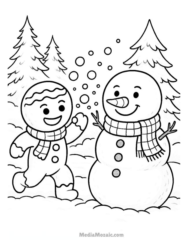 12 Free Printable Winter Coloring Pages for Kids & Adults 8 snowman coloring page, winter coloring pages for kids, gingerbread coloring images,free printable pdfs of gingerbread coloring pages for kids,