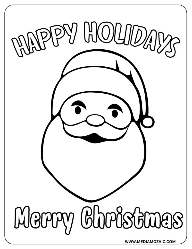 santa Coloring pages, Christmas coloring pages, Santa Claus coloring pages, Christmas santa coloring sheets, happy holidays coloring page