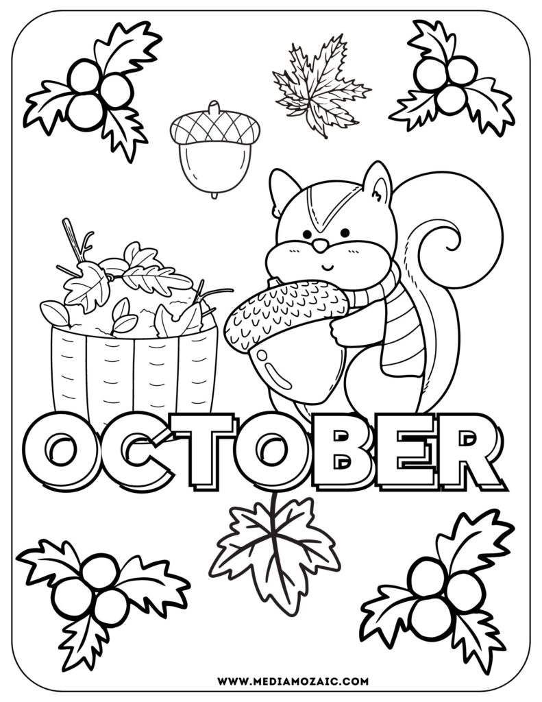 acorn coloring page, fall coloring pages, free printable October coloring page, 