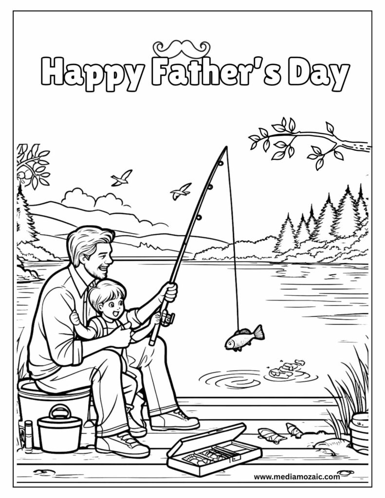 10 Free Fathers Day Coloring Pages PDF Printables | Father's Day 2025 10 cute daddy coloring page, father and child coloring page, father and daughter coloring page, father and son coloring sheet,