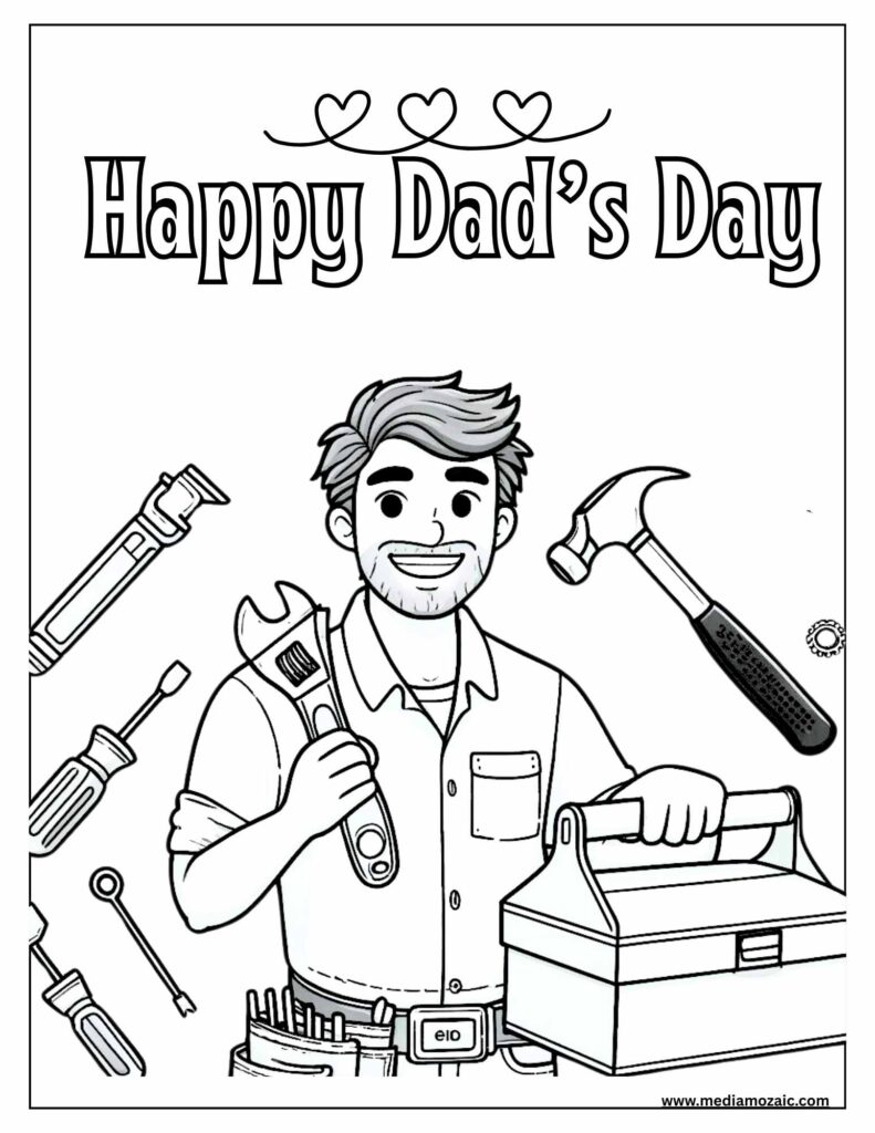10 Free Fathers Day Coloring Pages PDF Printables | Father's Day 2025 5 super dad coloring sheet, coloring image dad with tools
