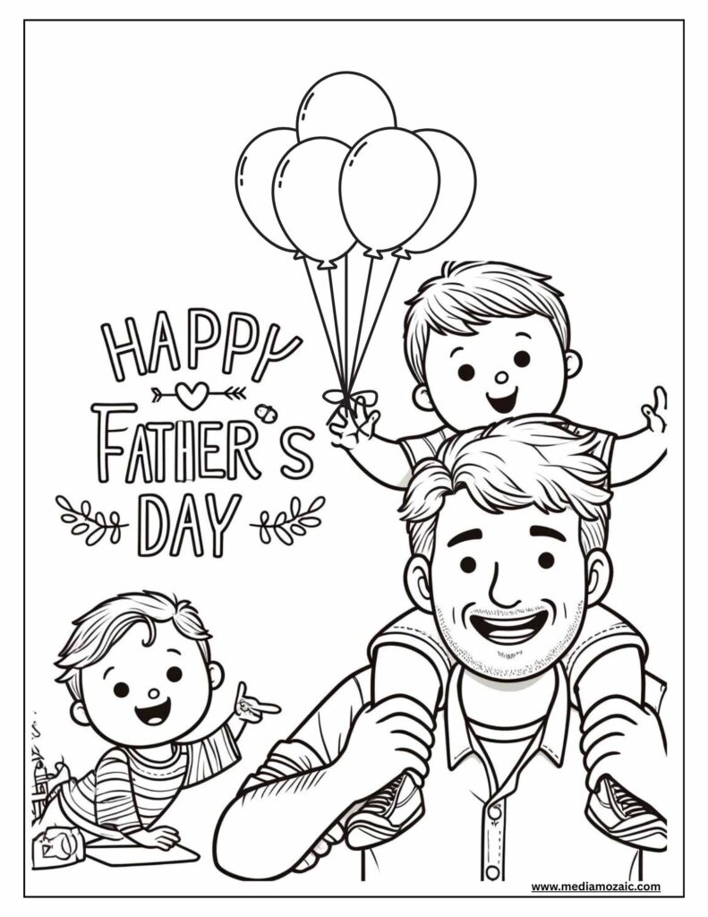 10 Free Fathers Day Coloring Pages PDF Printables | Father's Day 2025 7 father and daughter coloring page, father and son coloring sheet, father and kids coloring pages