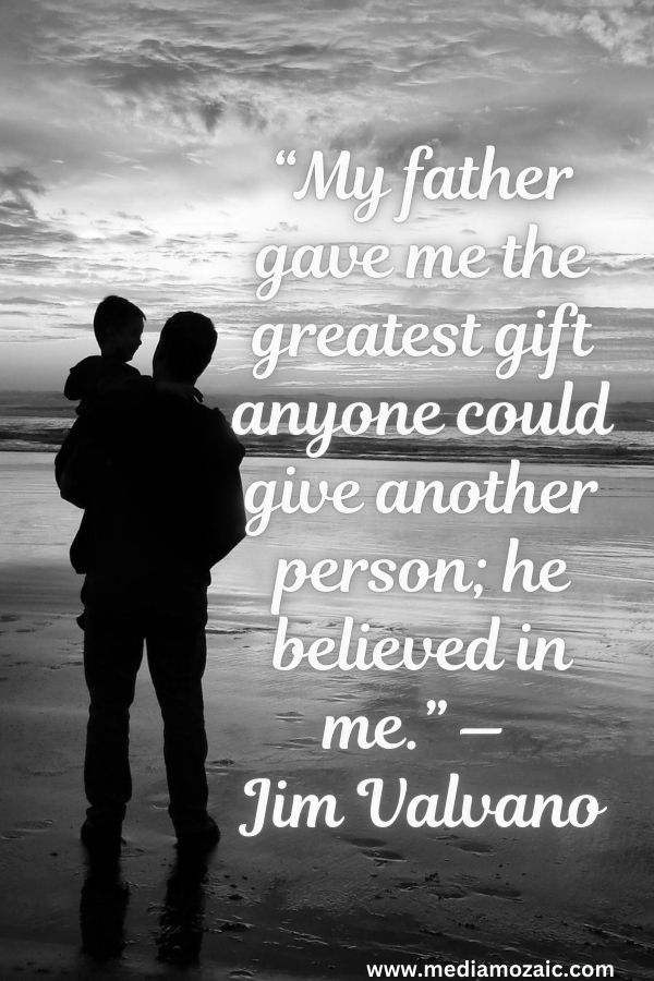 Pinterest quote graphic with silhouette of father and child, father's day quotes and images