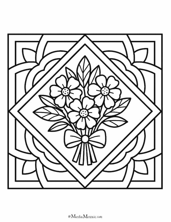 25+ Free Printable Mandala Coloring Pages to Relax and Unwind (PDF Download) 8 simple floral coloring printable,
coloring sheet with bow and flowers,
decorative flower bunch coloring